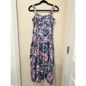 OYSHO Womens Abstract Floral Button Front Midi Dress Multicolor Size Small